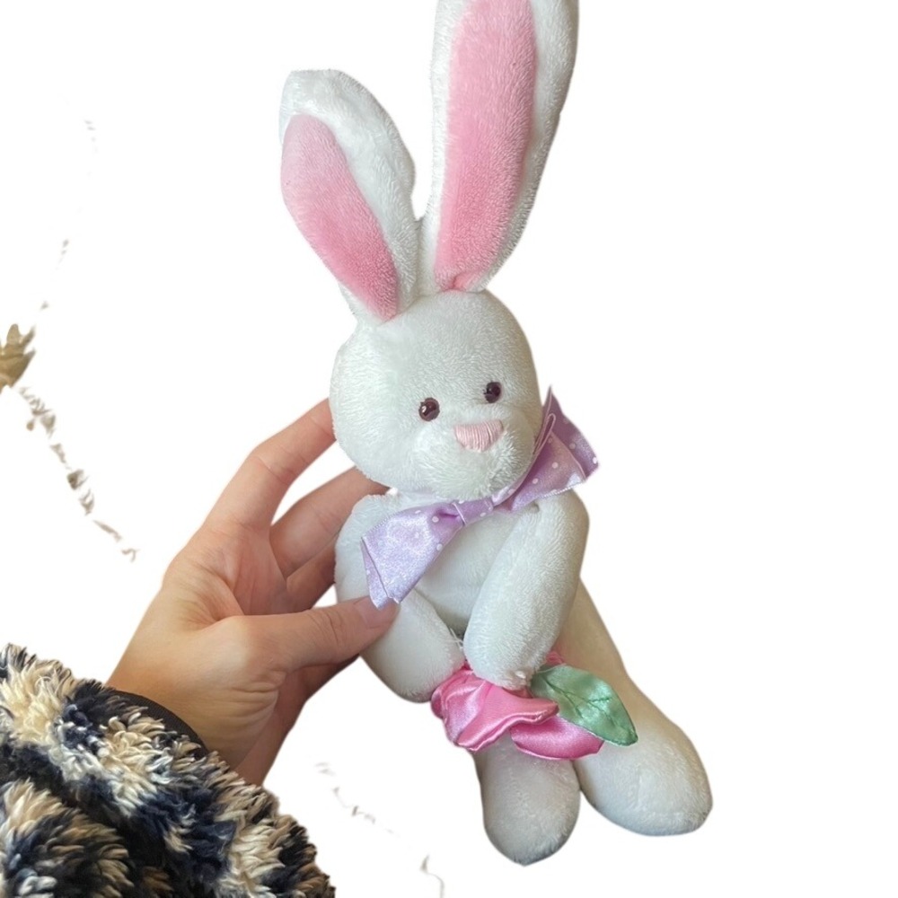 GUND Easter Flapadoodles White Bunny‎ Rabbit Plush Pink Bow Flower 44680 8"
